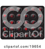 Clipart Illustration Of A Collection Of Red Misc Button Icons On A Black Background