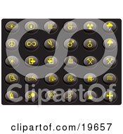 Poster, Art Print Of Collection Of Yellow Misc Icons On A Black Background