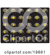 Collection Of Yellow Media Icons On A Black Background