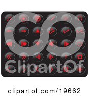 Poster, Art Print Of Collection Of Red Media Button Icons On A Black Background