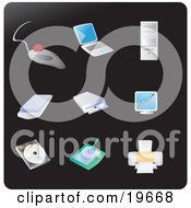 Poster, Art Print Of Computer Picture Icons On A Black Background