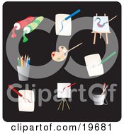 Poster, Art Print Of Art Picture Icons On A Black Background