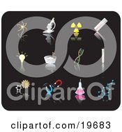 Poster, Art Print Of Science Picture Icons On A Black Background