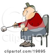Poster, Art Print Of White Guy Sitting In A Chair And Roasting A Marshmallow Over A Fire While Camping