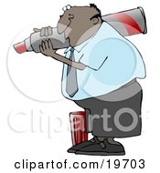 Clipart Illustration Of A Black Business Guy Carrying A Big Red Marker On His Shoulder And Writing by djart