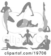 Clipart Illustration Of A Collection Of Yoga Women Silhouetted In Yoga Poses by AtStockIllustration