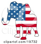 Republican Elephant Silhouette With Stars And Stripes Of The American Flag