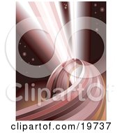 Clipart Illustration Of A Website Background Of A Rainbow Consisting Of Red And Pink Tones Curving In A Space Like Landscape Around Bursts Of Light by AtStockIllustration