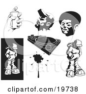 Clipart Illustration Of African American Men Spray Paint Record Player And Hip Hoppers by AtStockIllustration