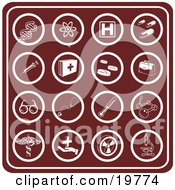 Poster, Art Print Of Collection Of Red Medical Icons Including Dna Molecules Hospital Signs Pills Syringes First Aid Kids Rx Doctor Bag Glasses Stethoscopes Thermometers And Microscopes