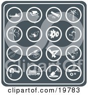 Clipart Illustration Of A Collection Of Tool Icons Including A Ship Paint Roller Saw Oil Turbines Paintbrush Cogs Handyman Pliers Brick Laying Gardening Hammering Trucking And Hand Tools