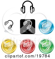 Collection Of Different Colored Headphones Icon Buttons