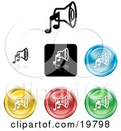 Clipart Illustration Of A Collection Of Different Colored Music Speaker Icon Buttons by AtStockIllustration