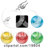 Clipart Illustration Of A Collection Of Different Colored Icon Buttons Of A Finger Pushing A Button by AtStockIllustration