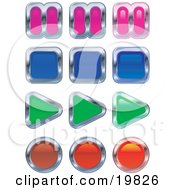 Clipart Illustration Of A Collection Of Music Or Video Player Buttons Pause Stop Play And Record by AtStockIllustration