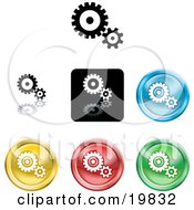 Collection Of Different Colored Gears And Cogs Icon Buttons
