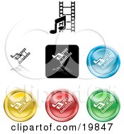 Collection Of Different Colored Media Music And Film Icon Buttons Icon Buttons