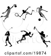 Collection Of Silhouetted Athletes Playing Basketball Tennis Soccer Golf Running And American Football