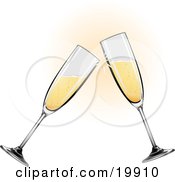 Two Glass Champagne Glasses Toasting On