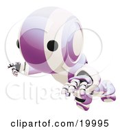 Poster, Art Print Of Clumsy Purple And White Ao-Maru Humanoid Robot Falling Face First To The Ground Over A White Background