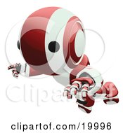 Poster, Art Print Of Clumsy Maroon And White Ao-Maru Humanoid Robot Falling Face First To The Ground Over A White Background