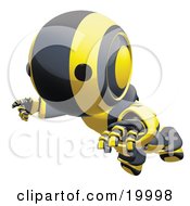 Poster, Art Print Of Clumsy Black And Yellow Ao-Maru Humanoid Robot Falling Face First To The Ground Over A White Background