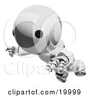 Clumsy Metallic Ao-Maru Humanoid Robot Falling Face First To The Ground Over A White Background