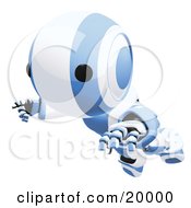 Clipart Illustration Of A Clumsy Blue And White Ao Maru Humanoid Robot Falling Face First To The Ground Over A White Background