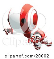 Clumsy Red And White Ao-Maru Humanoid Robot Falling Face First To The Ground Over A White Background