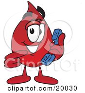 Blood Drop Mascot Cartoon Character Holding A Telephone