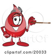 Blood Drop Mascot Cartoon Character Holding A Pointer Stick