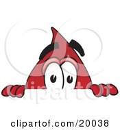 Blood Drop Mascot Cartoon Character Peeking Over A Surface