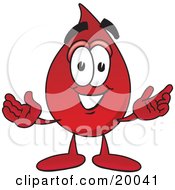 Clipart Picture Of A Blood Drop Mascot Cartoon Character With Welcoming Open Arms