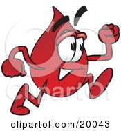 Clipart Picture Of A Blood Drop Mascot Cartoon Character Running