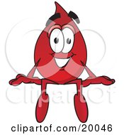 Blood Drop Mascot Cartoon Character Sitting