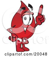 Blood Drop Mascot Cartoon Character Pointing Upwards