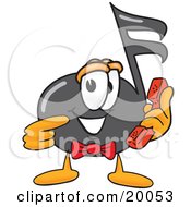 Music Note Mascot Cartoon Character Holding A Telephone
