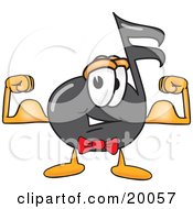 Poster, Art Print Of Music Note Mascot Cartoon Character Flexing His Arm Muscles