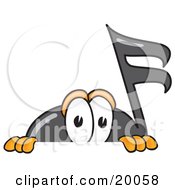 Music Note Mascot Cartoon Character Peeking Over A Surface