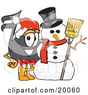Poster, Art Print Of Music Note Mascot Cartoon Character With A Snowman On Christmas
