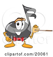 Music Note Mascot Cartoon Character Holding A Pointer Stick