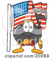 Music Note Mascot Cartoon Character Pledging Allegiance To An American Flag