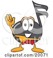 Music Note Mascot Cartoon Character Waving And Pointing