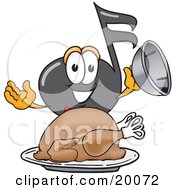 Poster, Art Print Of Music Note Mascot Cartoon Character Serving A Thanksgiving Turkey On A Platter