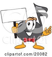 Music Note Mascot Cartoon Character Holding A Blank Sign