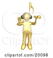 Golden Person With A Music Note Head Listening To Tunes Through Headphones