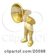 Clipart Illustration Of A Gold Person With A Megaphone Head Shouting Orders Or Announcements