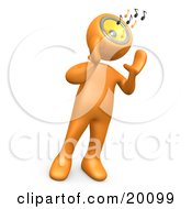 Clipart Illustration Of An Orange Person Holding Its Hands Near Its Speaker Head While Blasting Loud Music And Notes by 3poD