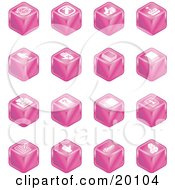 Poster, Art Print Of Collection Of Pink Cube Icons Of Arrows Joystick Button Printer Information Compose Reminder Calculator And Cubes