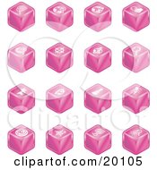 Poster, Art Print Of Collection Of Pink Cube Icons Of Searches View Finders Www Magnifying Glasses Dogs Flashlight And Spider